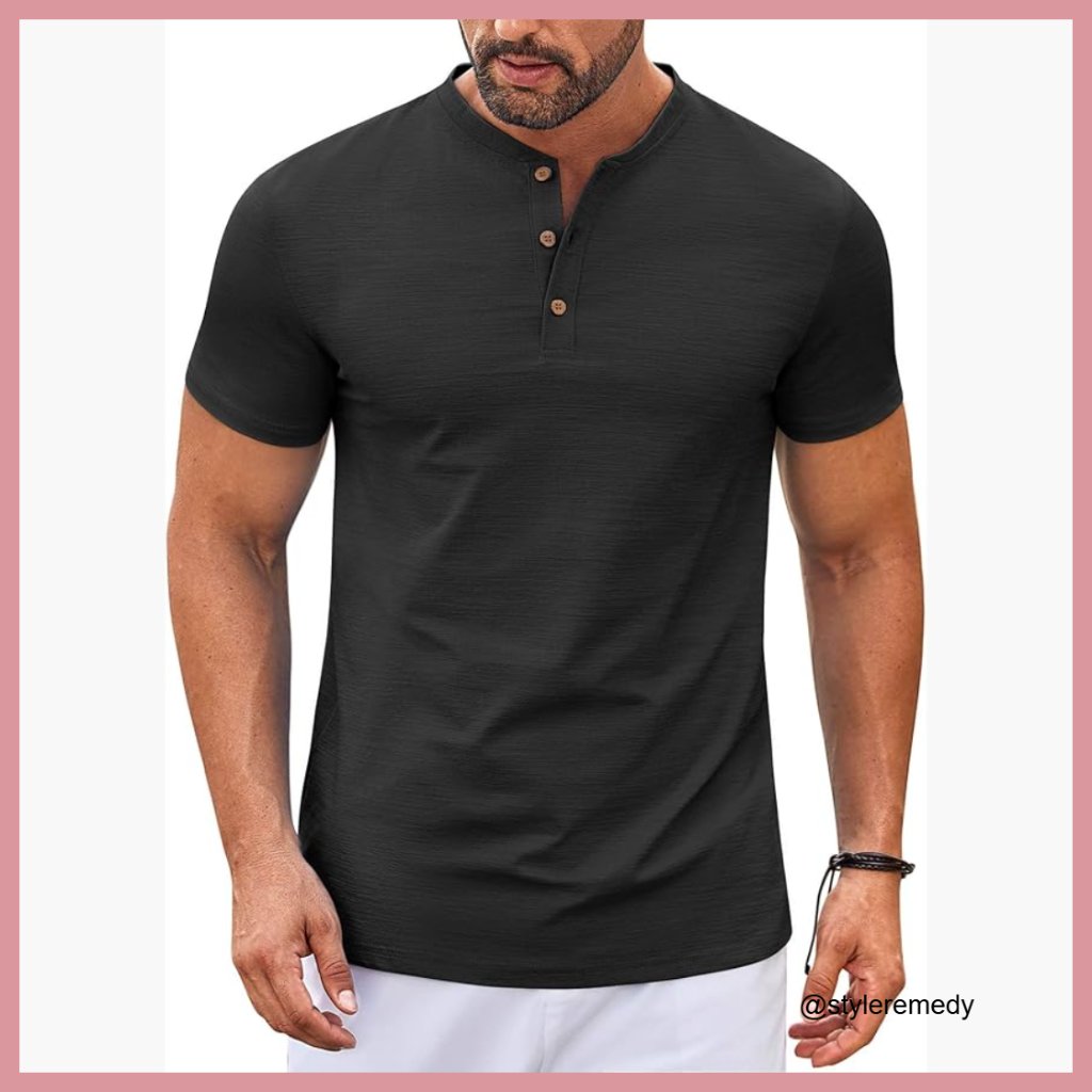 Lightweight Henley Shirt Short Sleeve Elastic Fabric Casual T-Shirt
